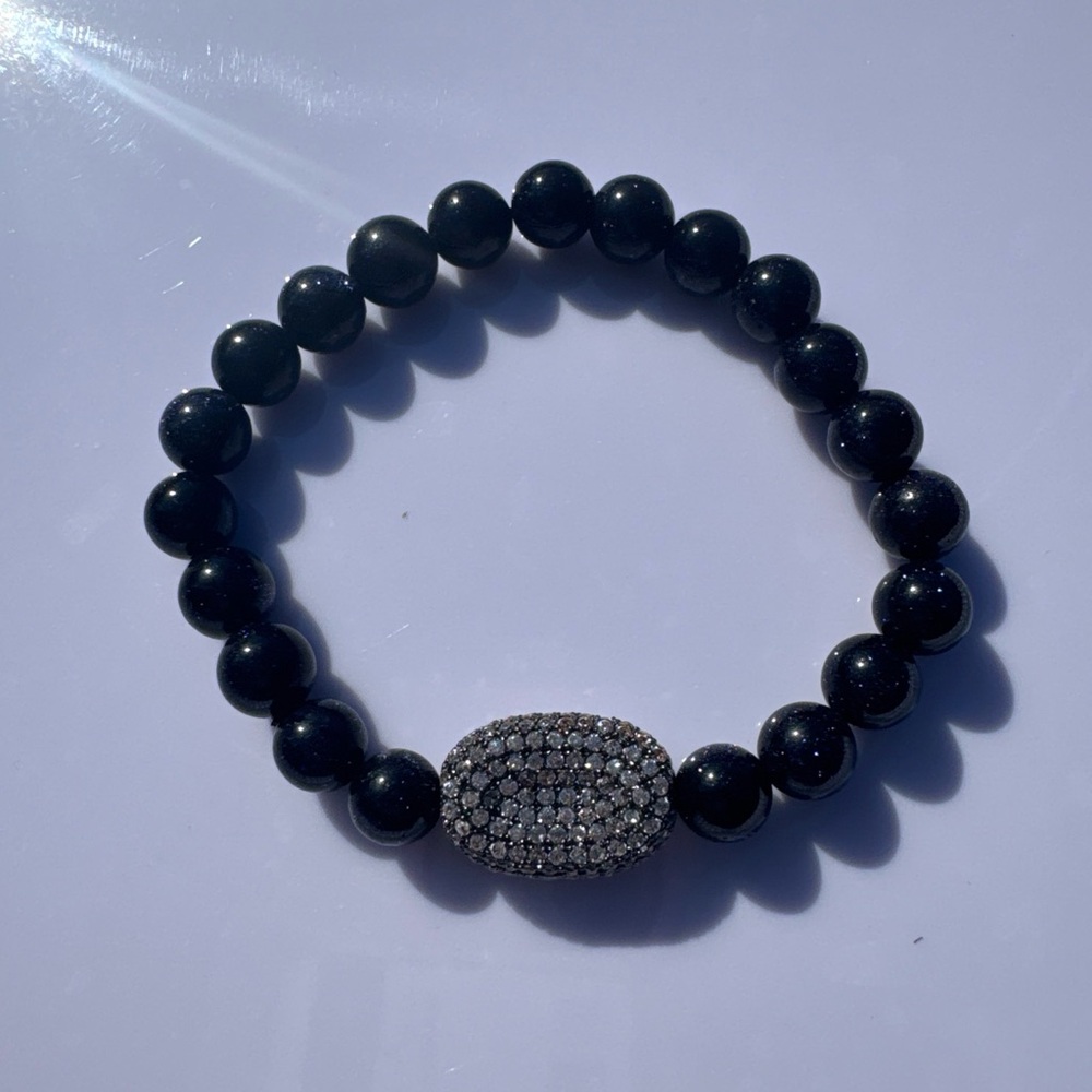 Elegant Dark purple with sparkle Beaded Bracelet with Silver Accent